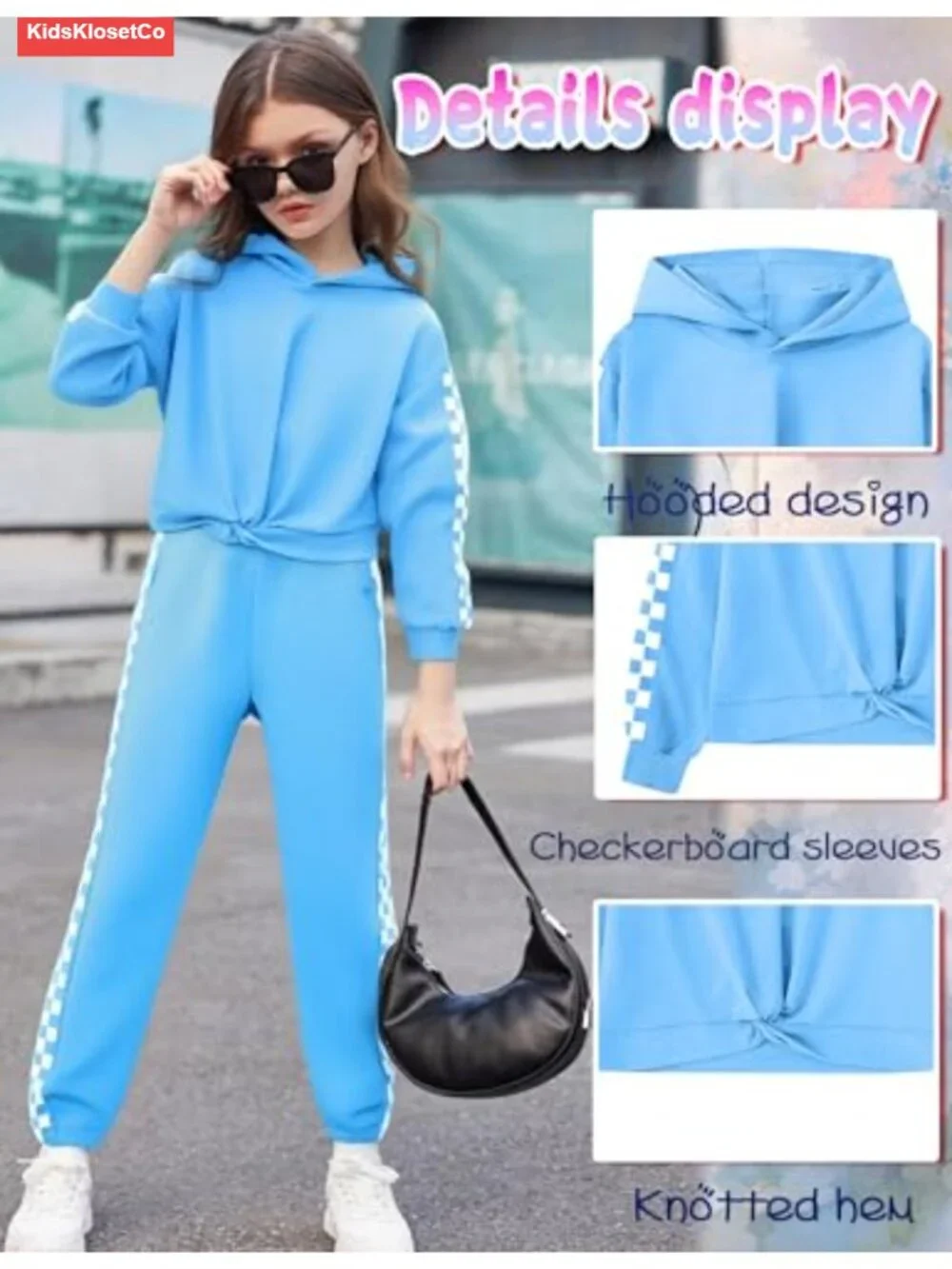 Girls 2-Piece Tracksuit Set Checkerboard Hoodie and Jogger Pants Lounge Outfit